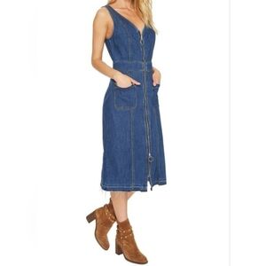7 For All Mankind V-neck Zip-Front Sleeveless Raw Hem Denim Dress